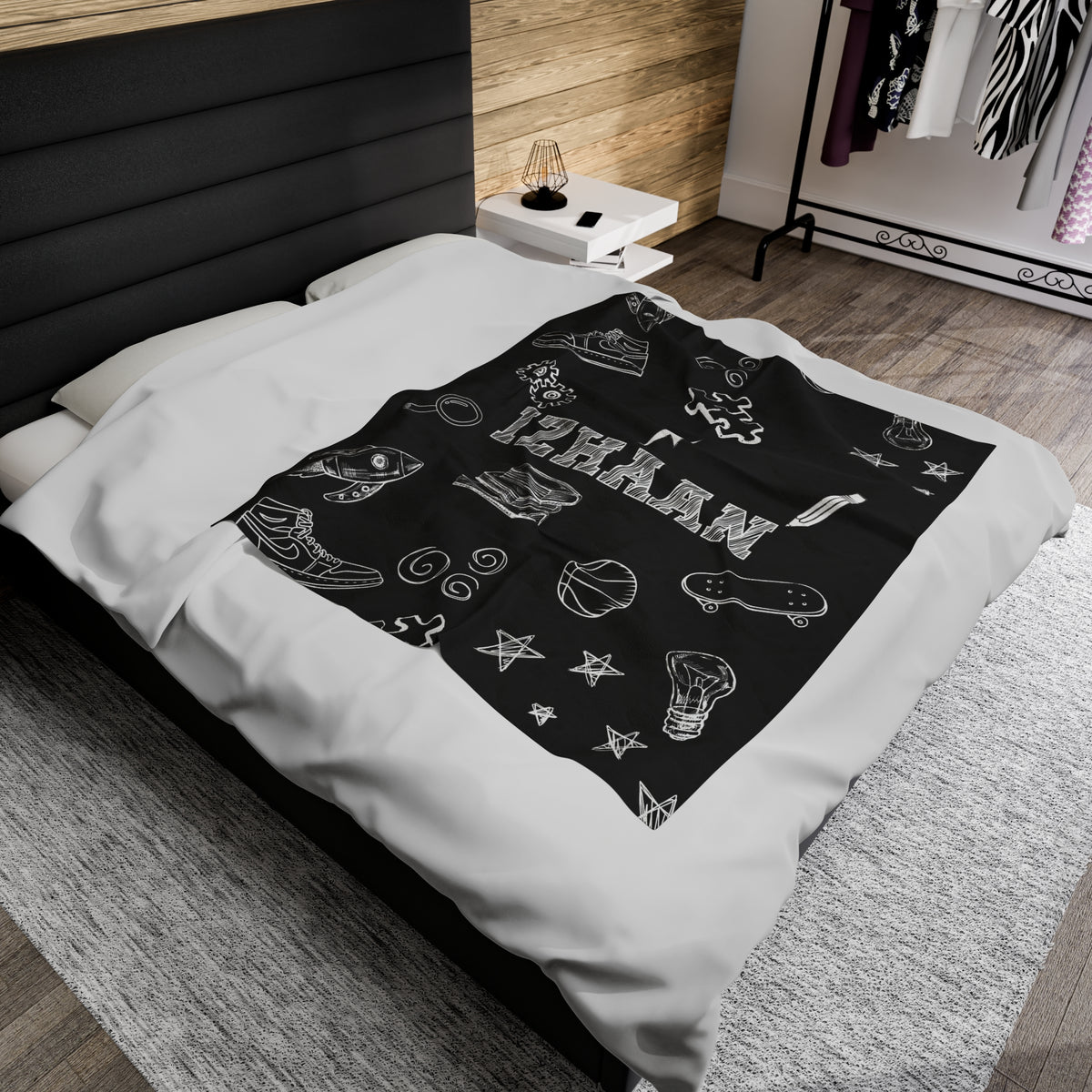 Custom Name Sketch Theme Blanket for Boys