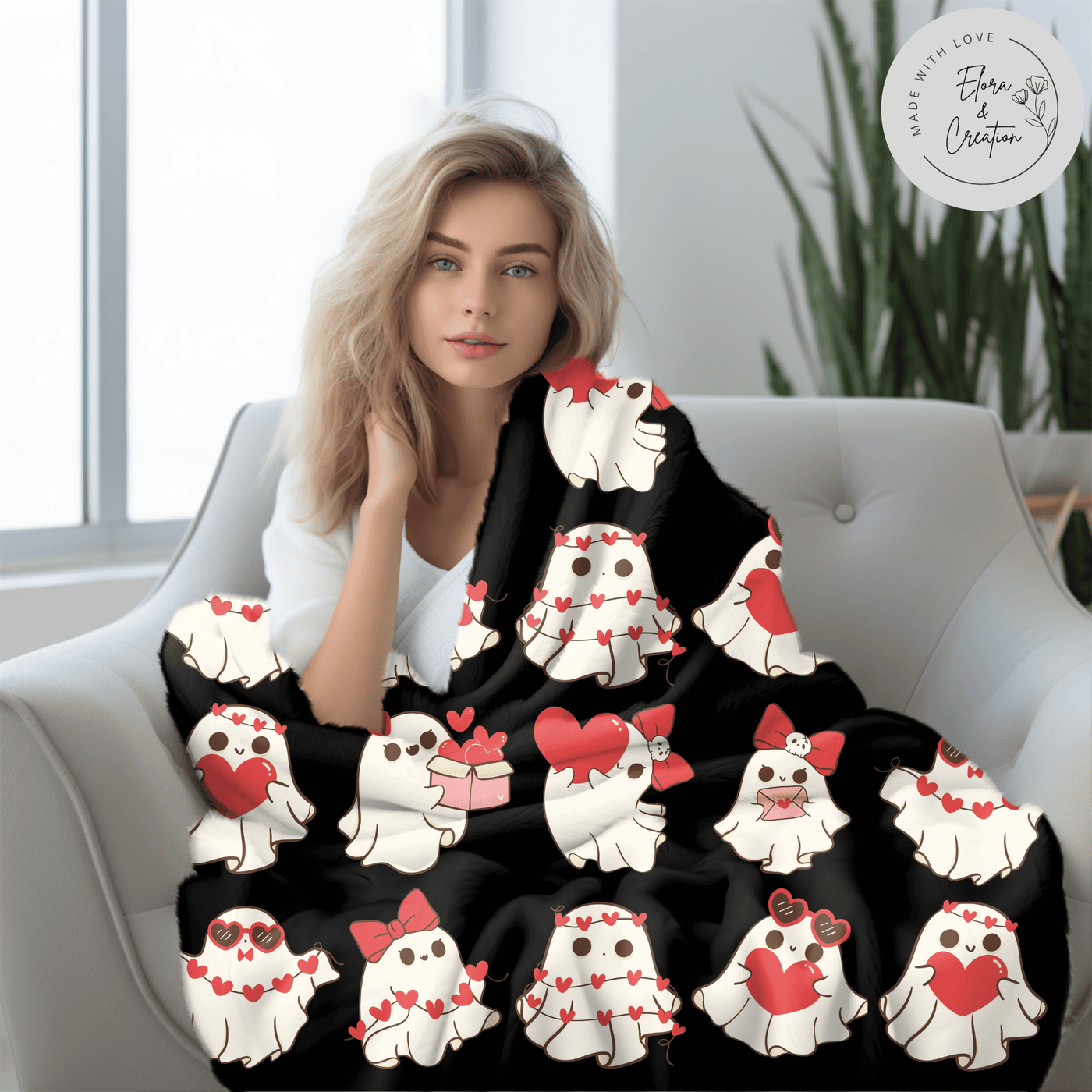 Ghost Love Valentines Blanket