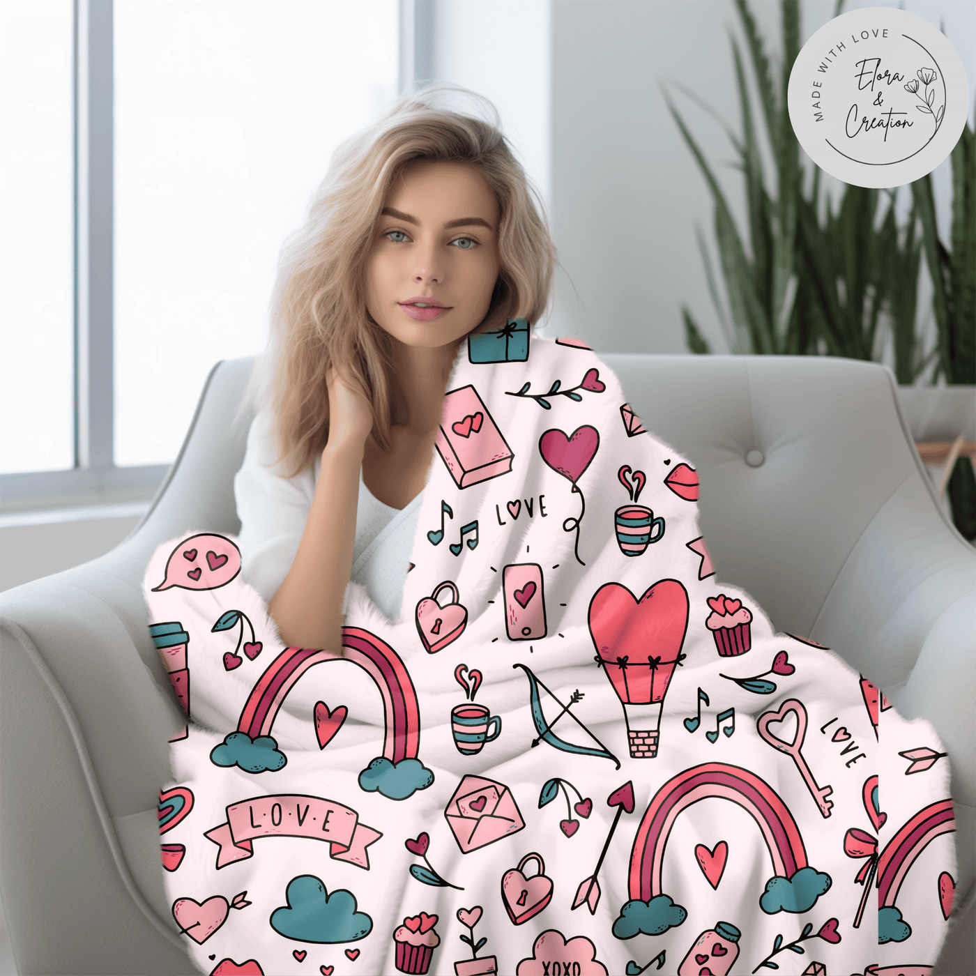 Valentine Love Pocket Blanket - Rainbows and Hearts Blankets for Girls