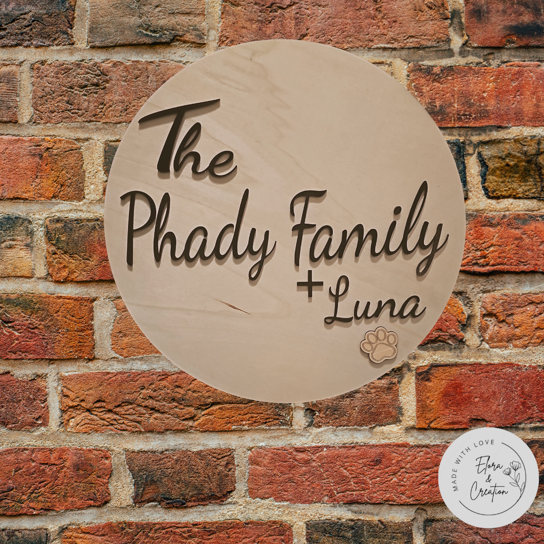 Custom Round Wooden House Name & Number Sign - Family Name Sign