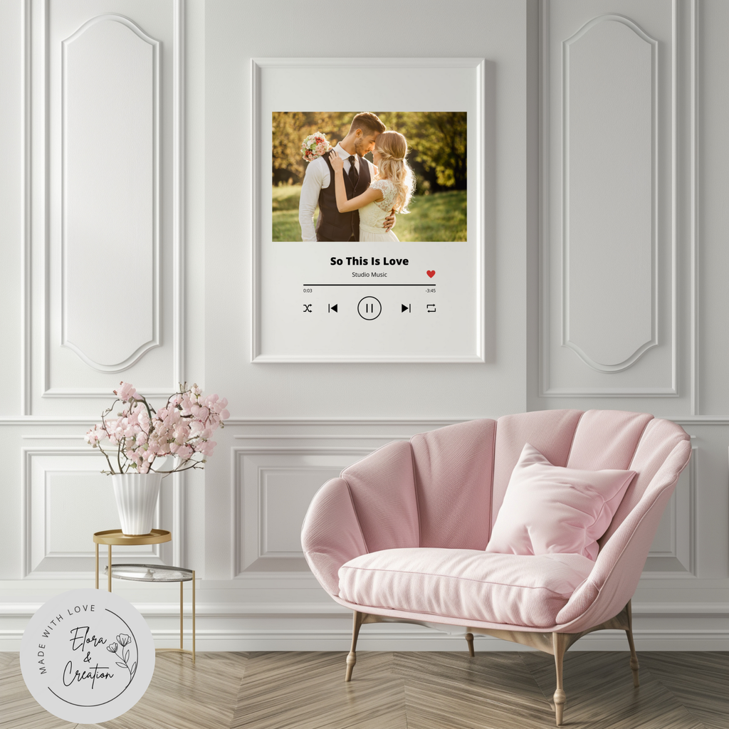 Customizable Couple Potrait Spotify Theme Wall Art with Picture, Music & Message