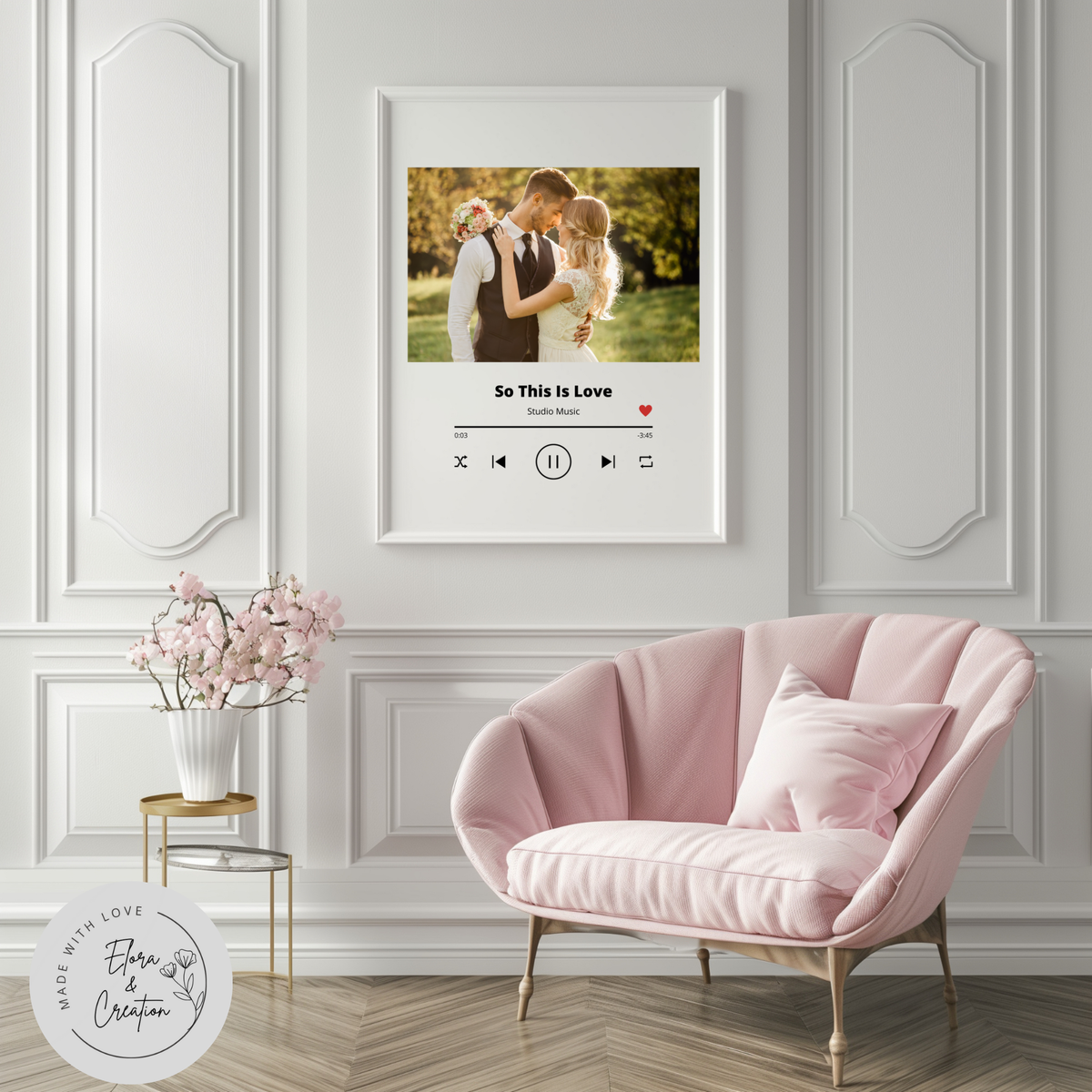 Customizable Couple Potrait Spotify Theme Wall Art with Picture, Music & Message