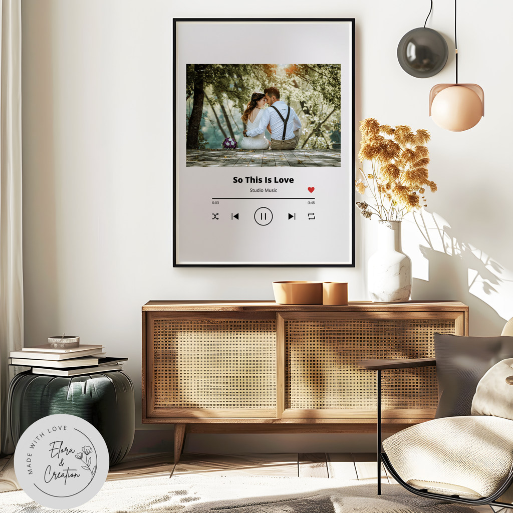 Customizable Couple Potrait Spotify Theme Wall Art with Picture, Music & Message