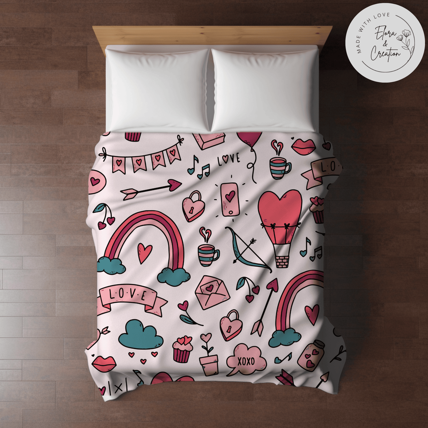 Valentine Love Pocket Blanket - Rainbows and Hearts Blankets for Girls