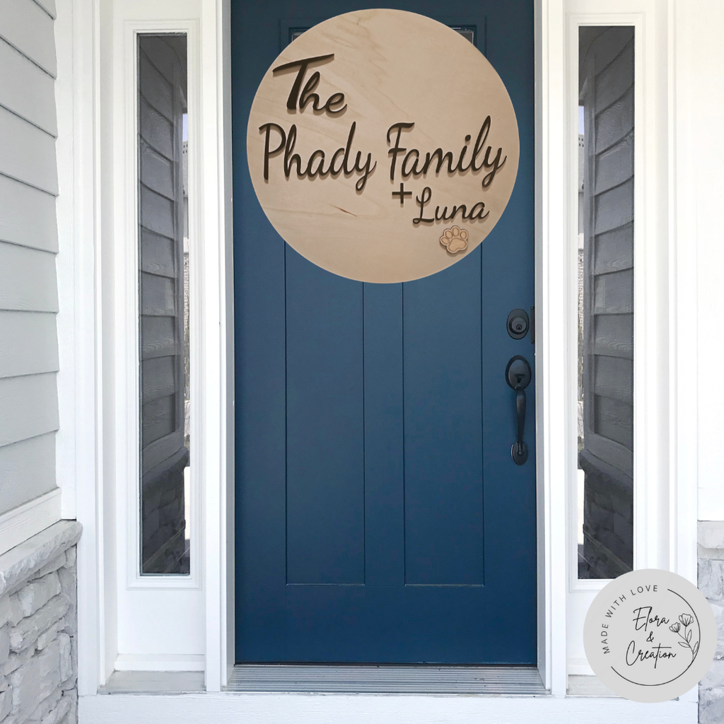 Custom Round Wooden House Name & Number Sign - Family Name Sign