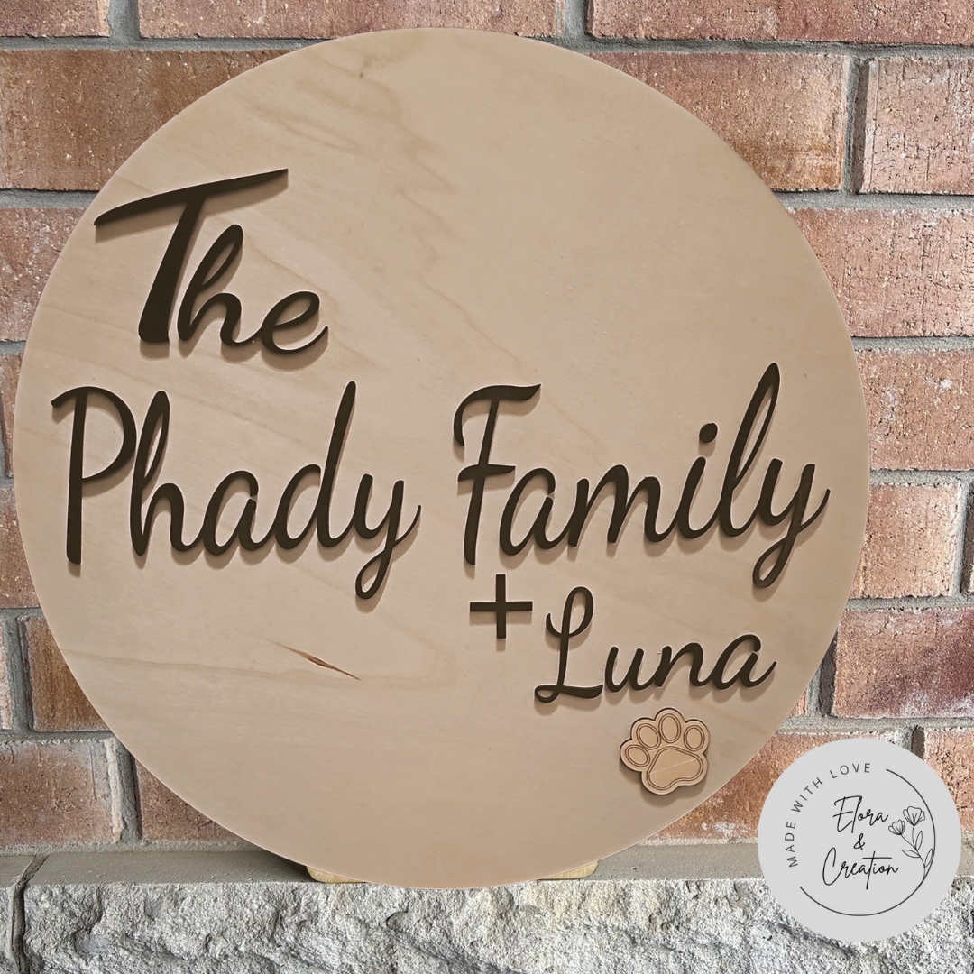 Custom Round Wooden House Name & Number Sign - Family Name Sign