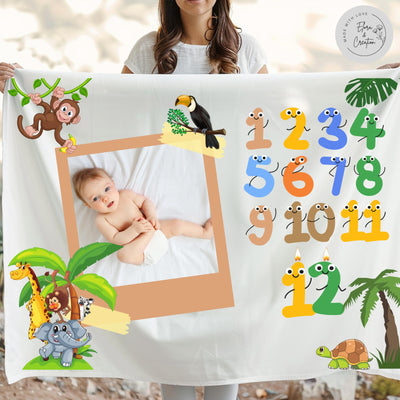 Baby Monthly Birthday Blanket Baby Milestone Blanket with a Jungle Theme