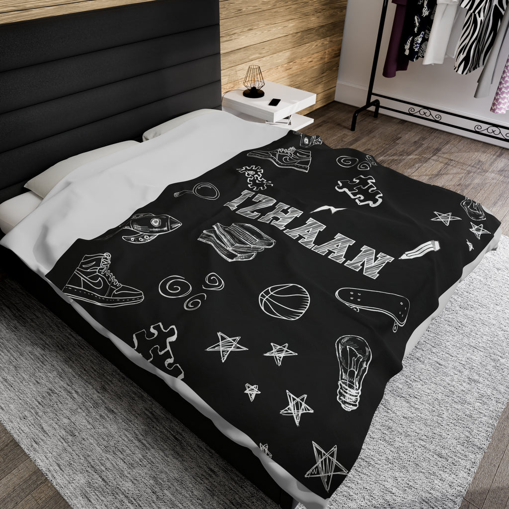 Custom Name Sketch Theme Blanket for Boys