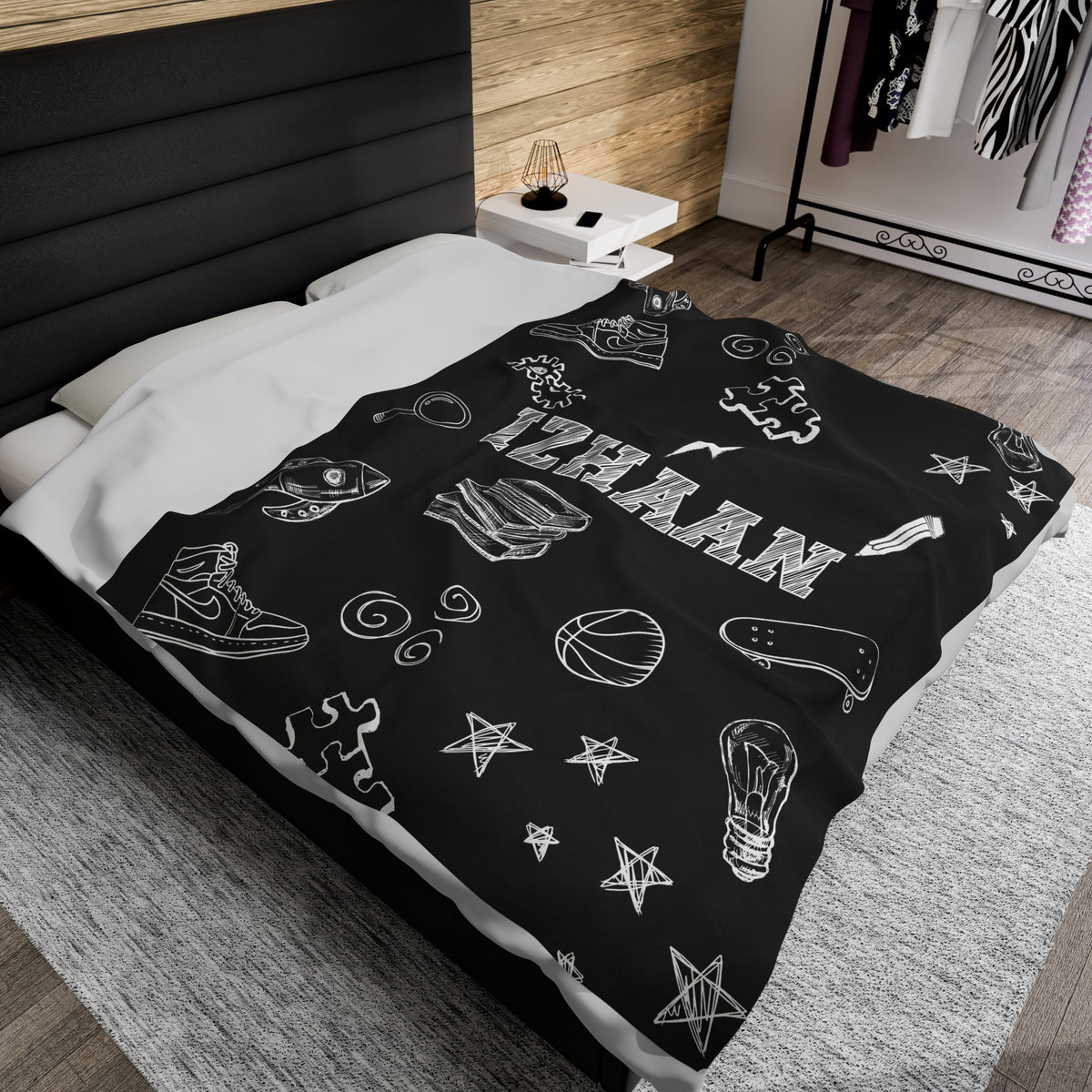 Custom Name Sketch Theme Blanket for Boys