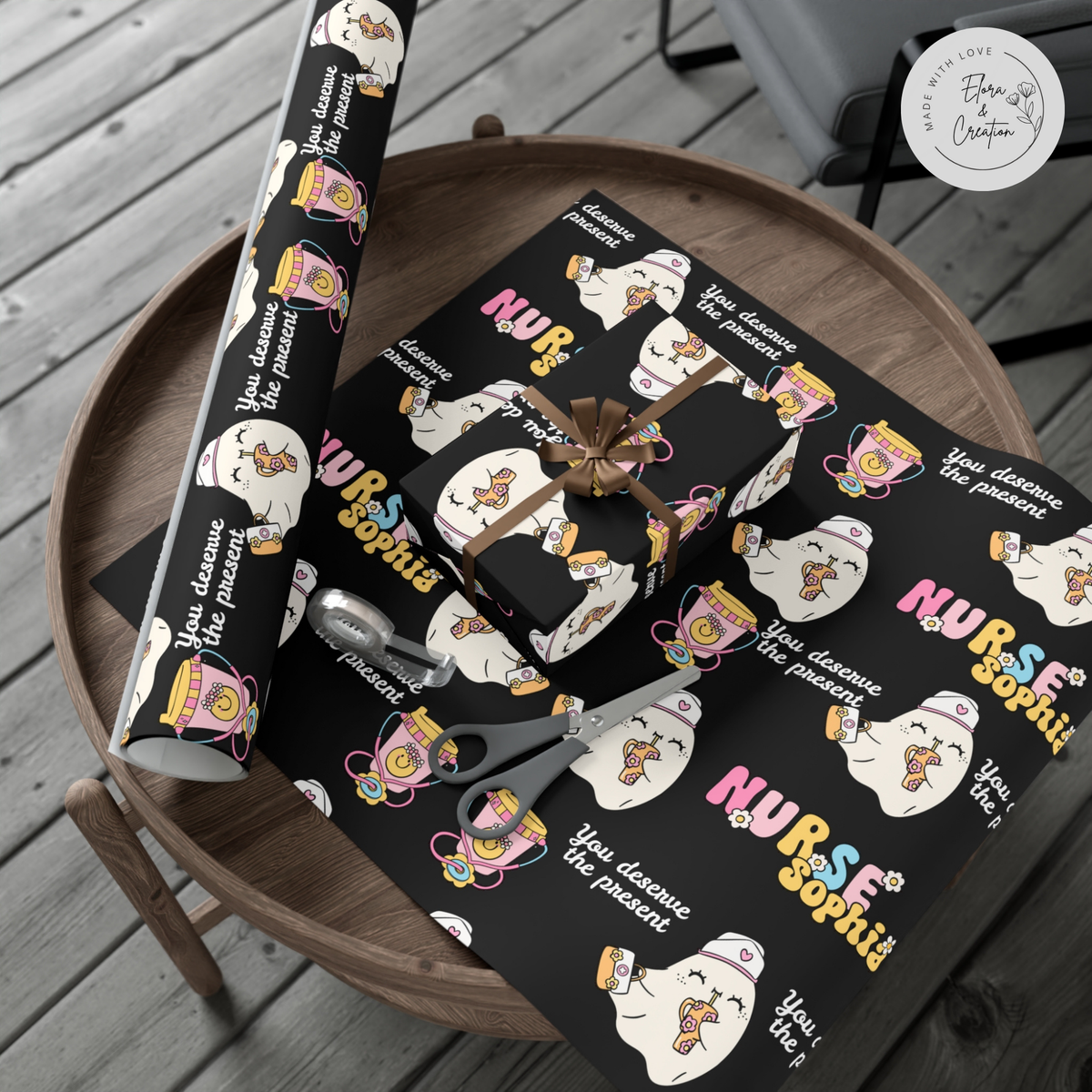 Custom Wrapping Paper Retro Nurse Theme