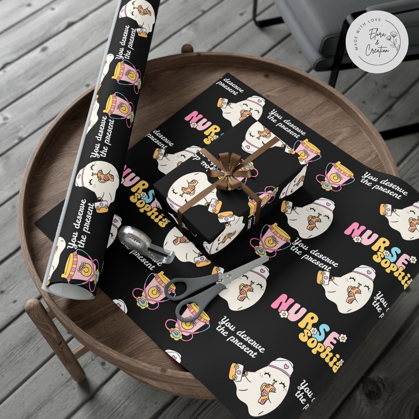 Custom Wrapping Paper Retro Nurse Theme