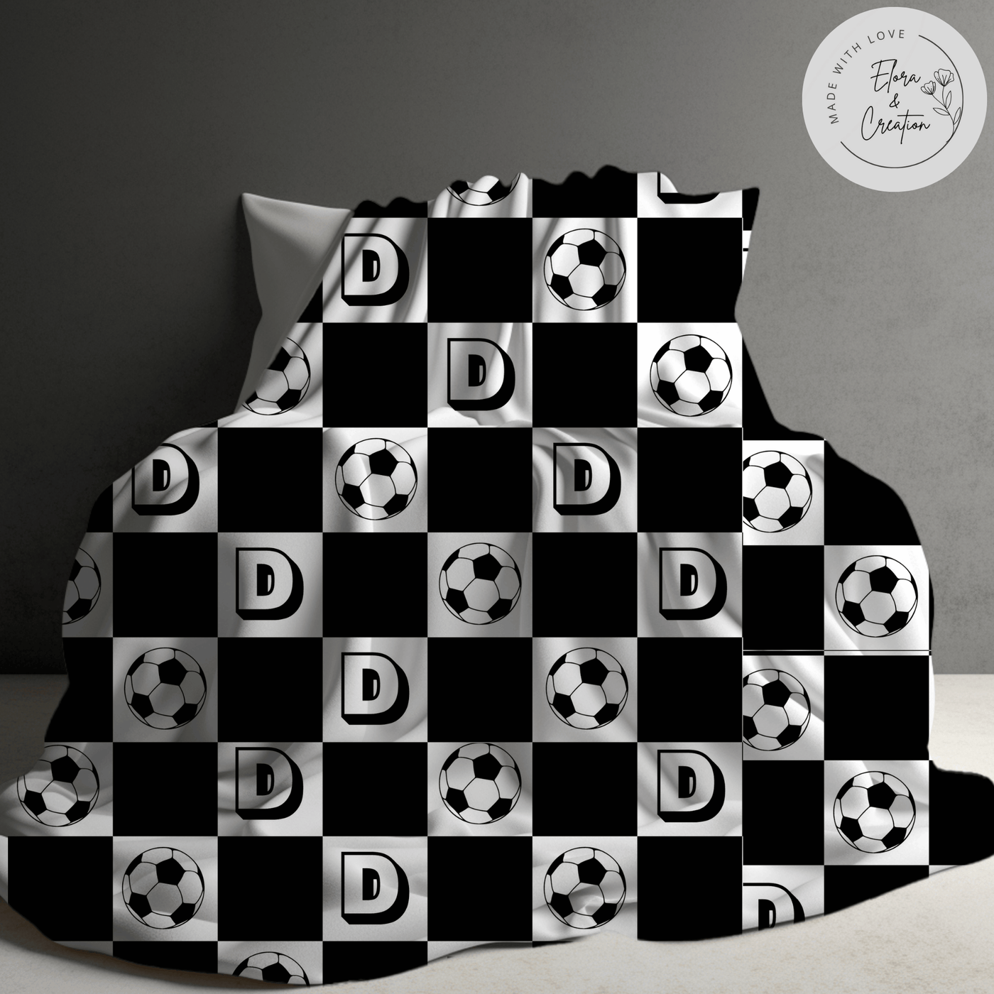 Blanket for Soccer Player with Initials - Perfect Gift for Soccer Ball Lover