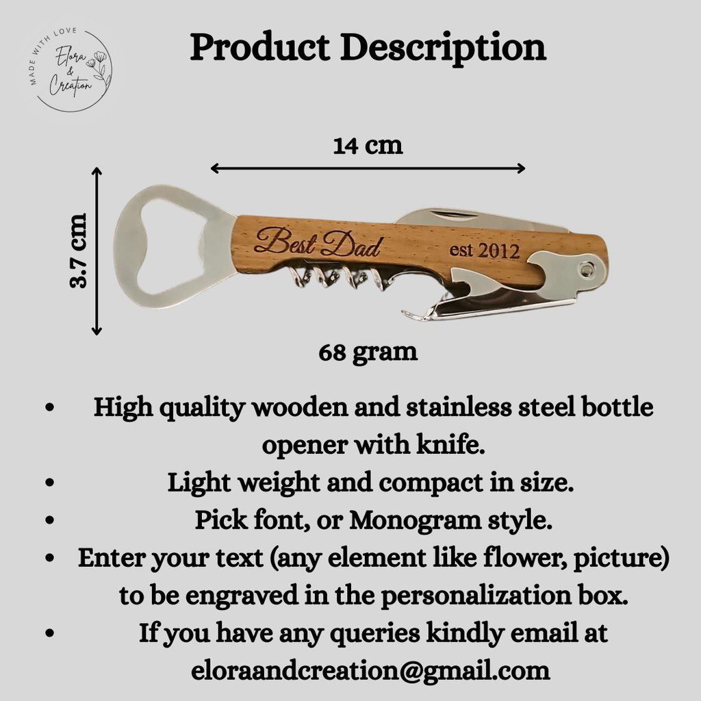 Custom Wooden and Stainless Steel Bottle Opener