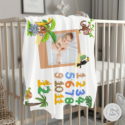 Baby Monthly Birthday Blanket Baby Milestone Blanket with a Jungle Theme