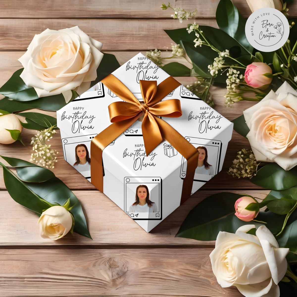 Custom Happy Birthday Gift Wrap with Personalized Picture Frame