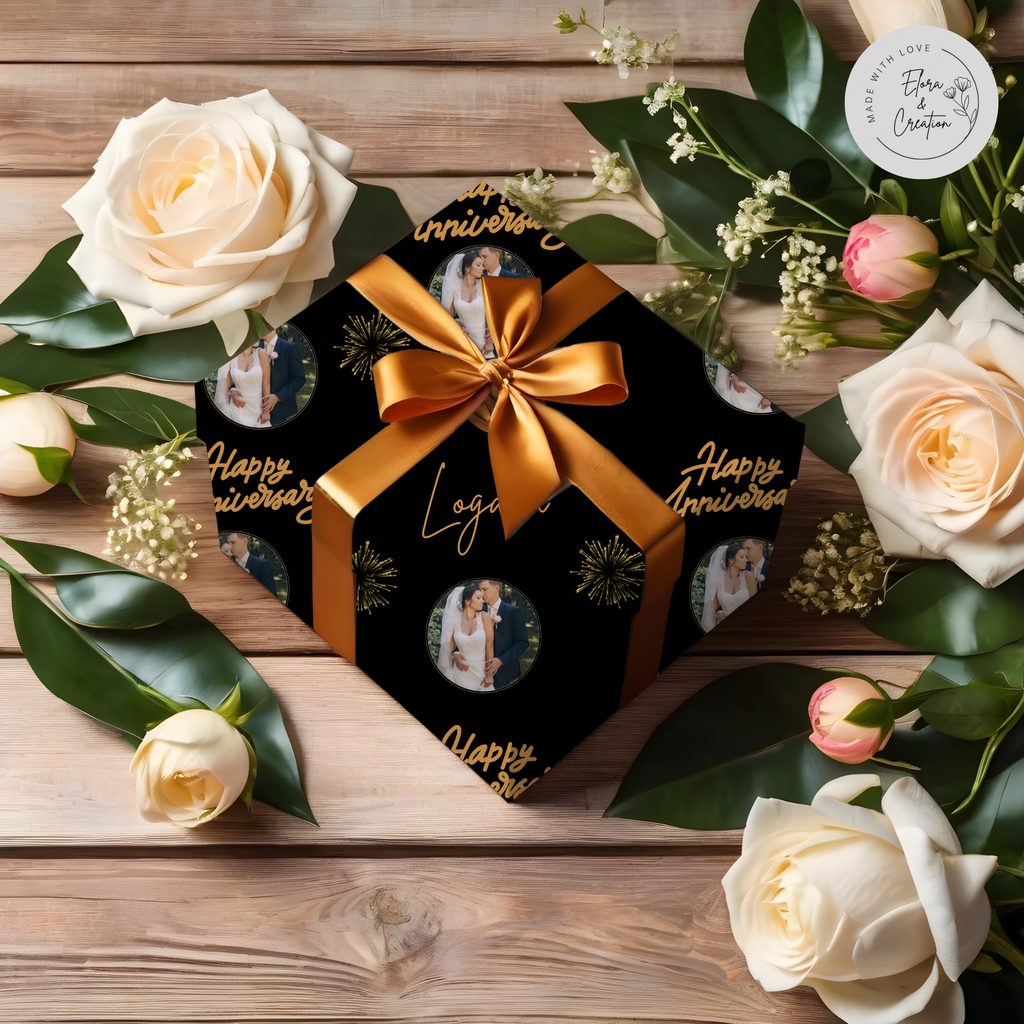 Custom Message Happy Anniversary Gift Wrap Paper with Custom Picture
