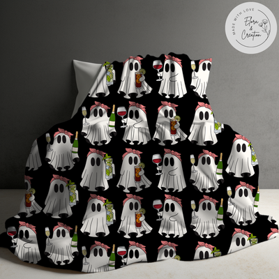 Cute Ghost with a Drink - Valentine Drink Lover Blanket