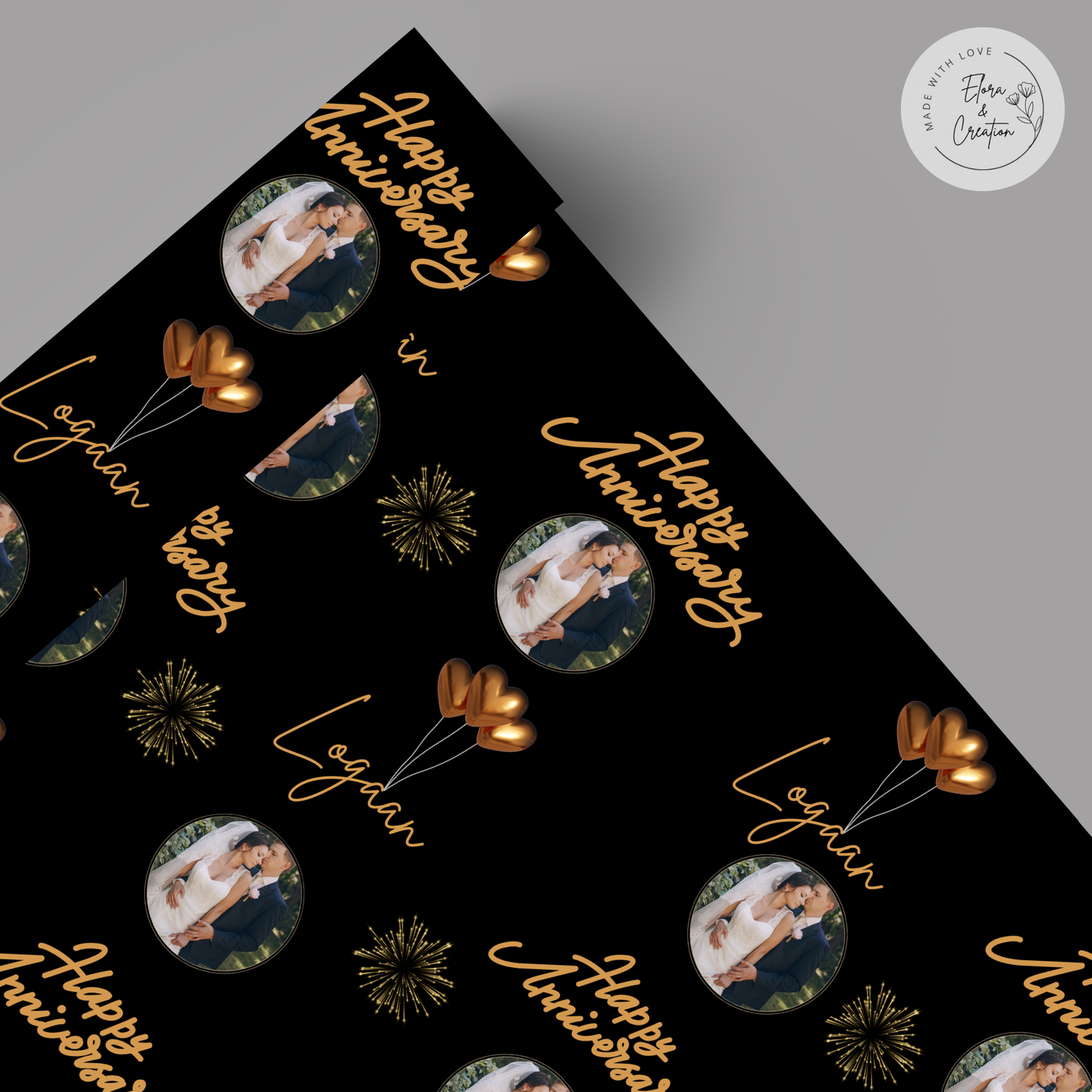 Custom Message Happy Anniversary Gift Wrap Paper with Custom Picture