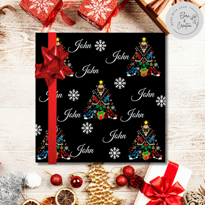 Custom Name Christmas Ice Hockey Gift Wrapping Paper