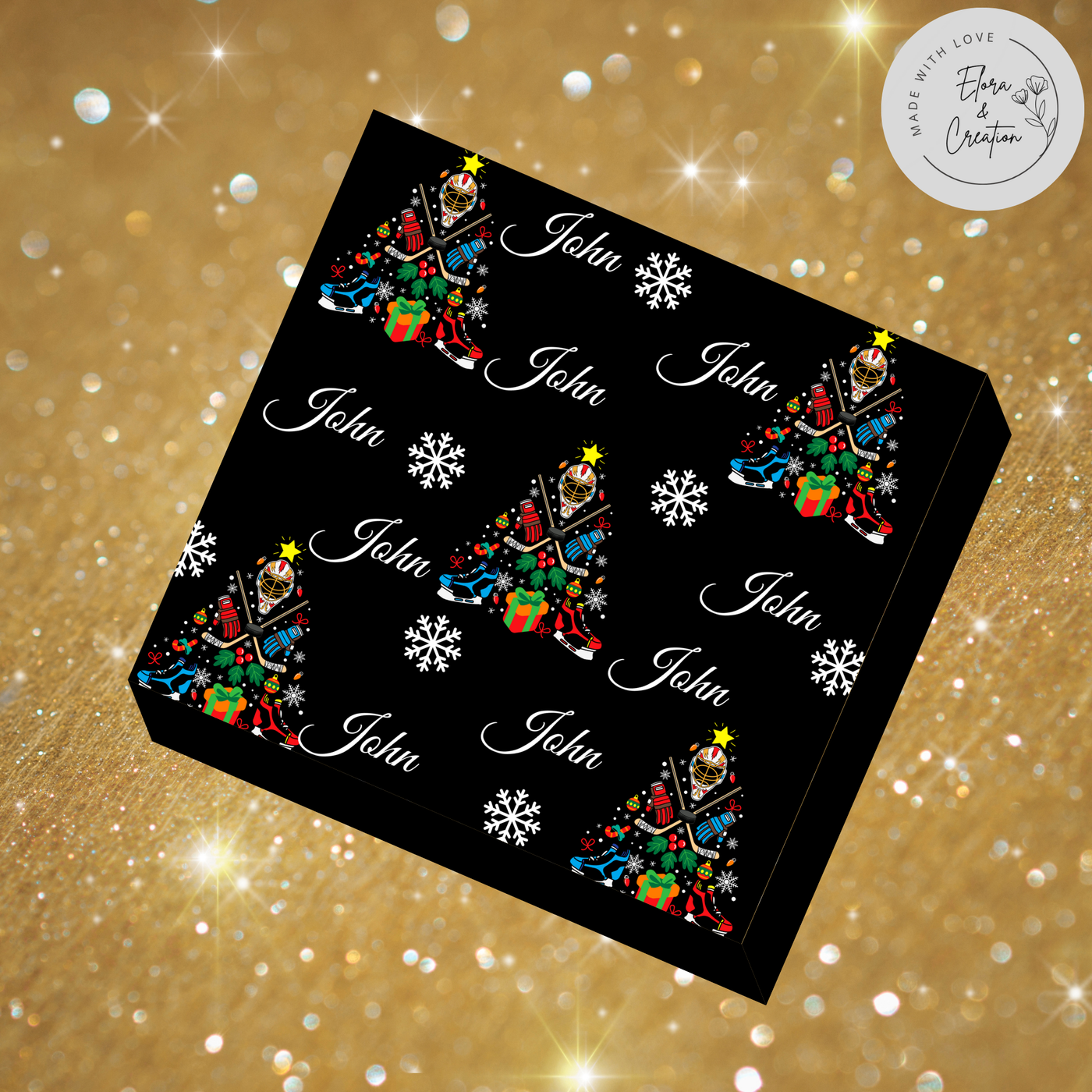 Custom Name Christmas Ice Hockey Gift Wrapping Paper