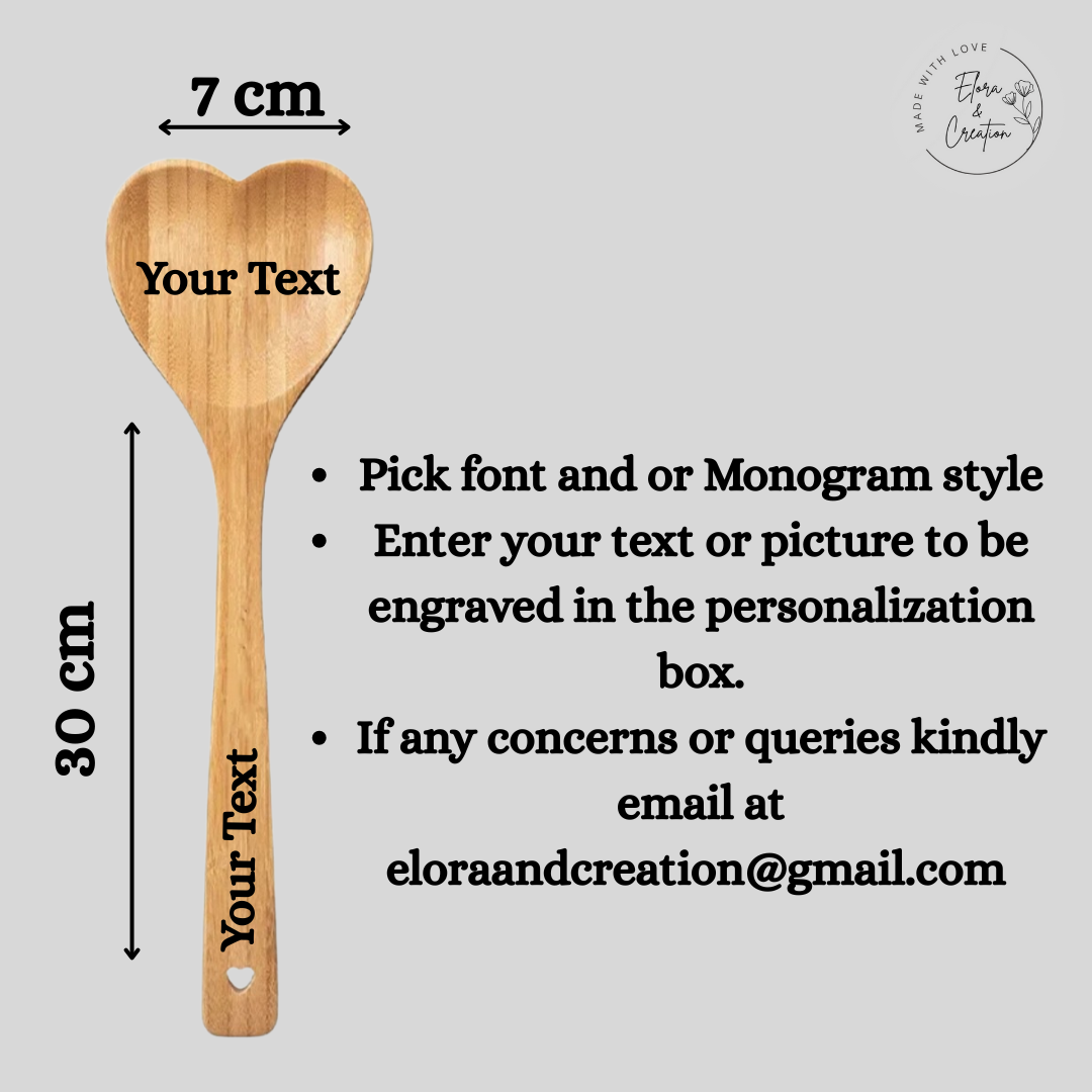 Personalize Engravable Heart Shape Wooden Spoon