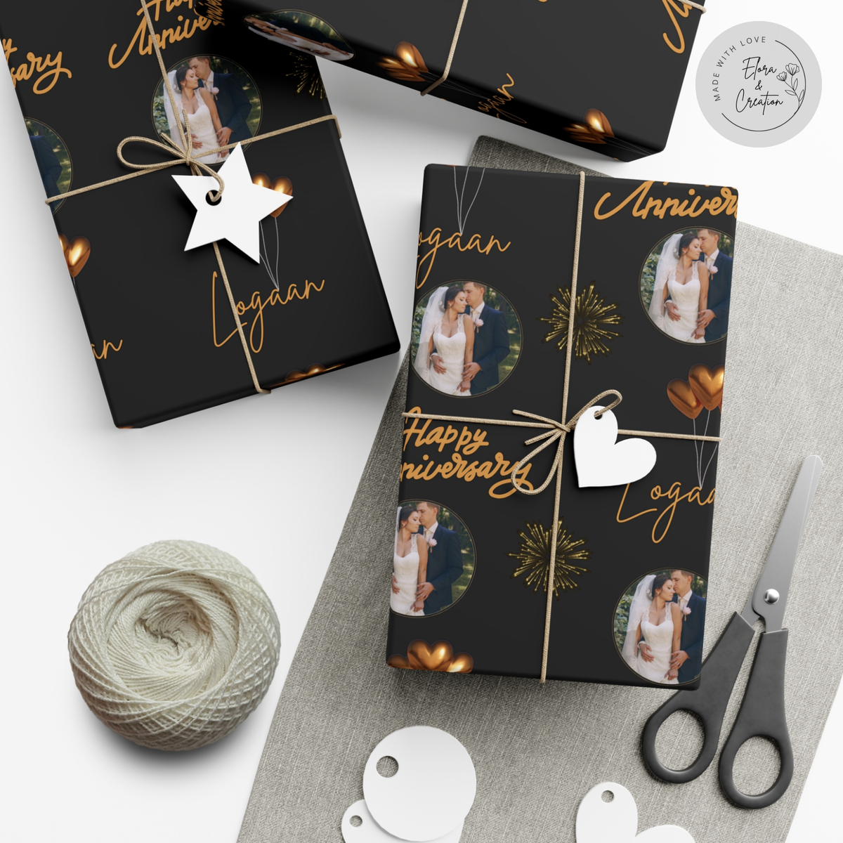 Custom Message Happy Anniversary Gift Wrap Paper with Custom Picture