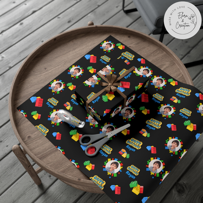 Building Blocks Custom Photo Wrapping Paper for Kids Birthday