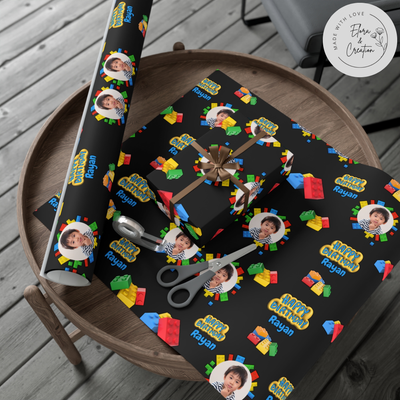 Building Blocks Custom Photo Wrapping Paper for Kids Birthday