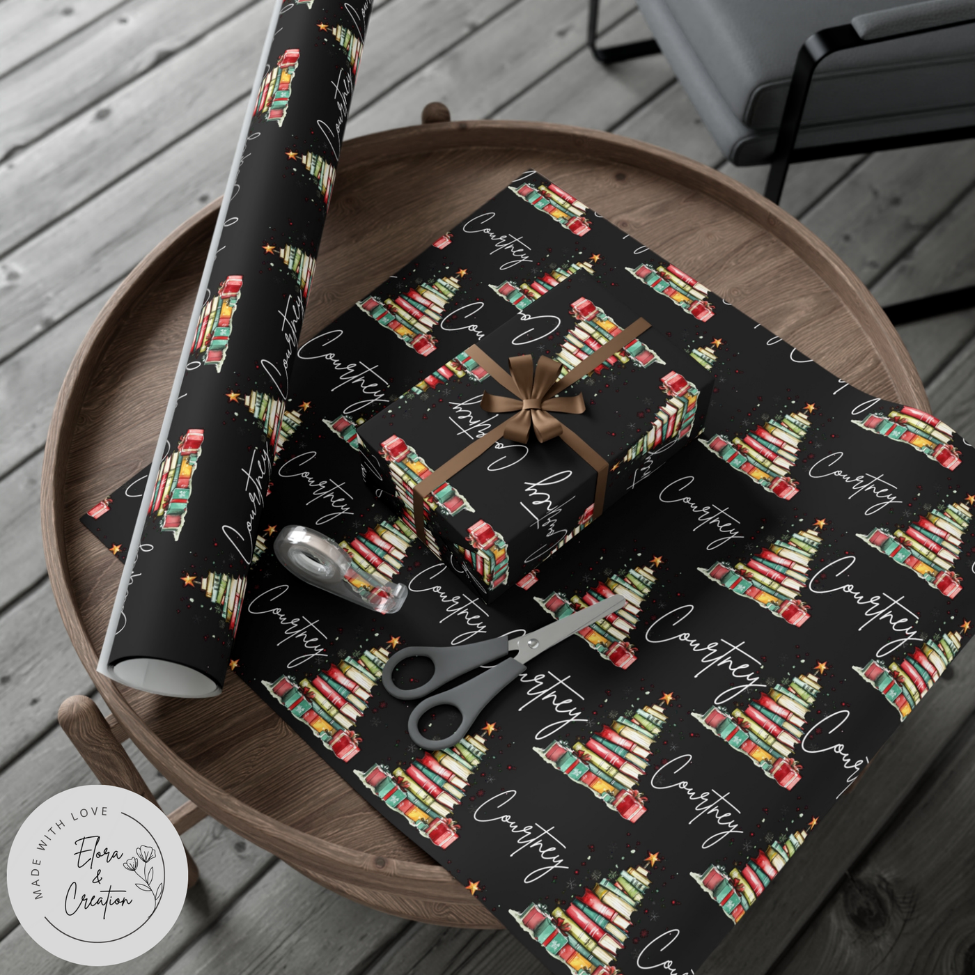 Personalized Bookworm Christmas Wrapping Paper - Custom Name for Bookish