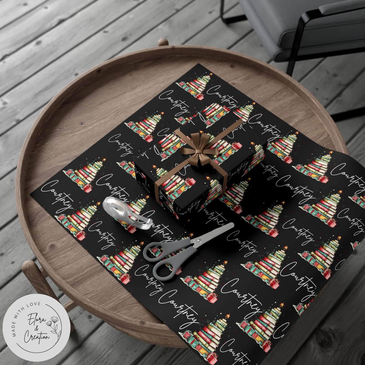 Personalized Bookworm Christmas Wrapping Paper - Custom Name for Bookish