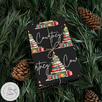 Personalized Bookworm Christmas Wrapping Paper - Custom Name for Bookish