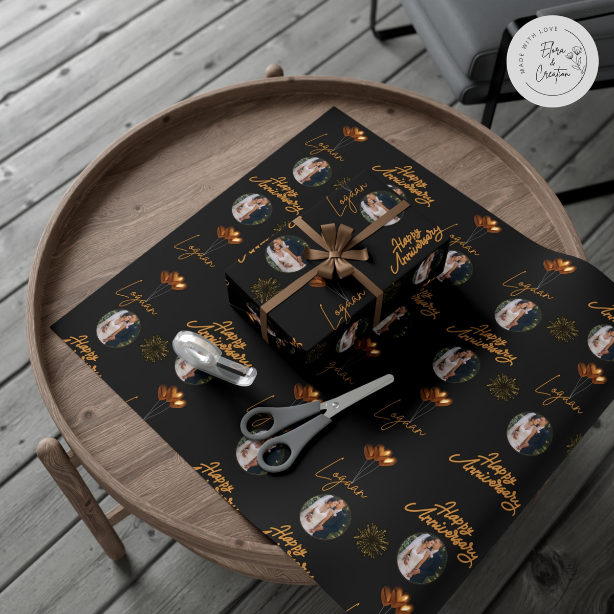 Custom Message Happy Anniversary Gift Wrap Paper with Custom Picture