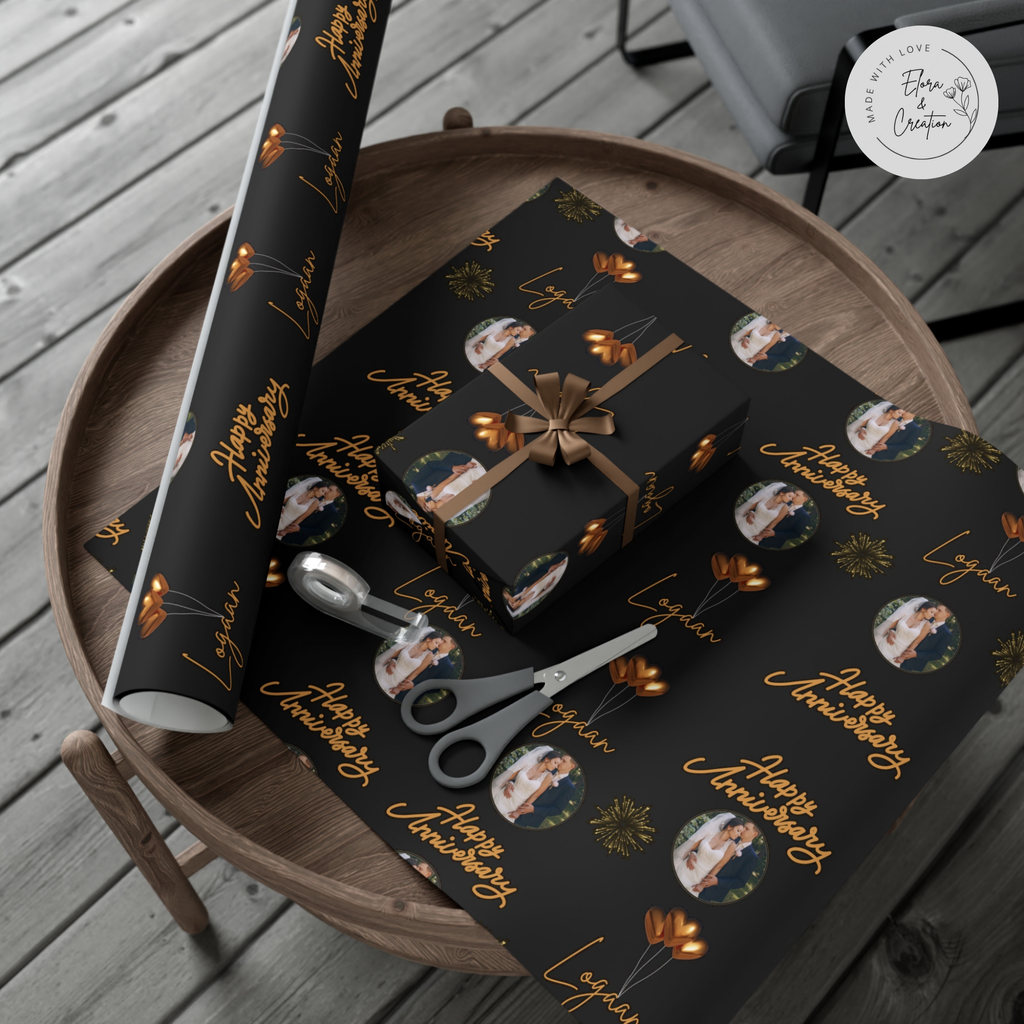 Custom Message Happy Anniversary Gift Wrap Paper with Custom Picture