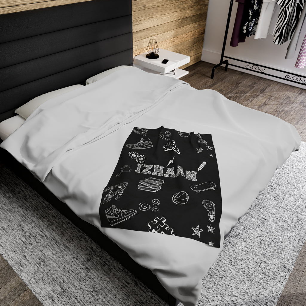 Custom Name Sketch Theme Blanket for Boys