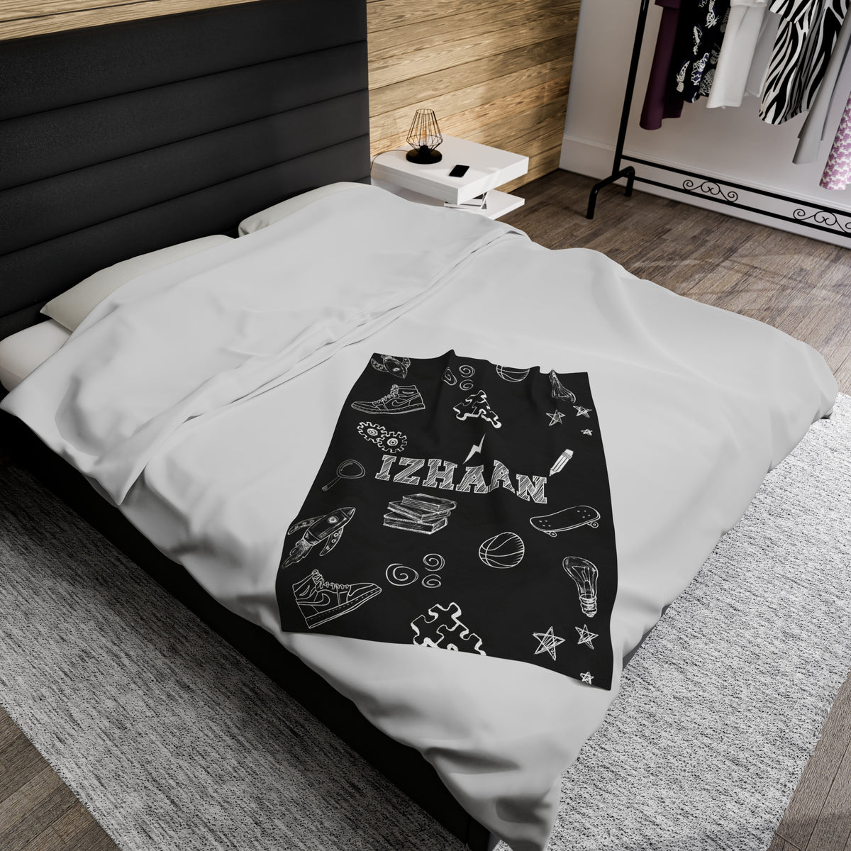 Custom Name Sketch Theme Blanket for Boys