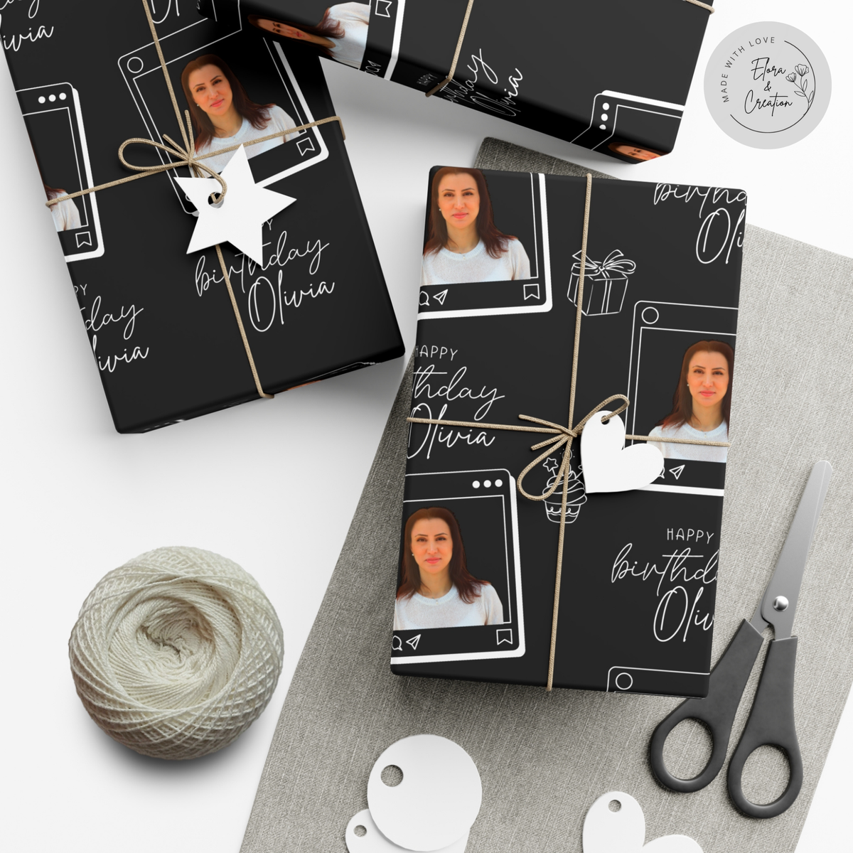 Custom Happy Birthday Gift Wrap with Personalized Picture Frame