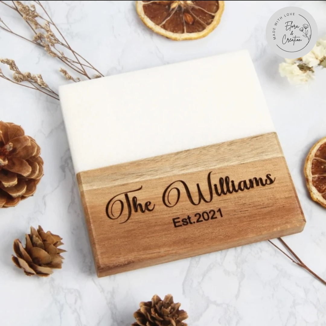 Custom Marble Wooden Coasters - Engraved Coasters