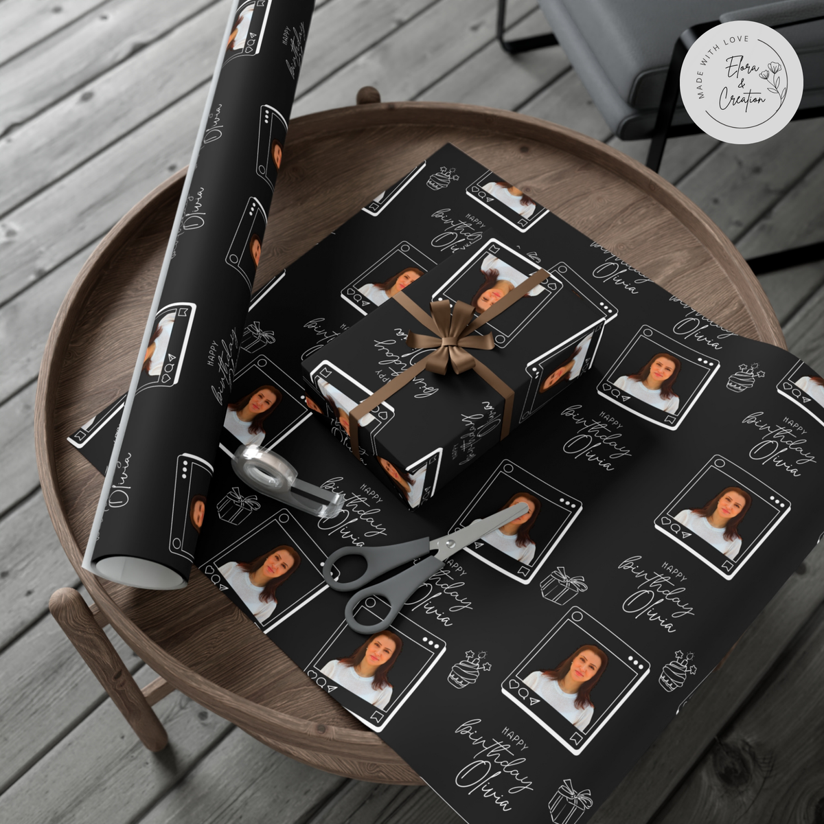 Custom Happy Birthday Gift Wrap with Personalized Picture Frame
