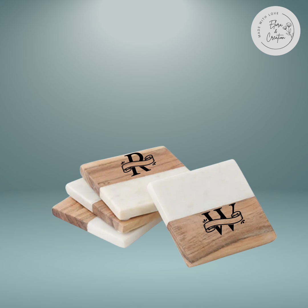 Custom Marble Wooden Coasters - Engraved Coasters