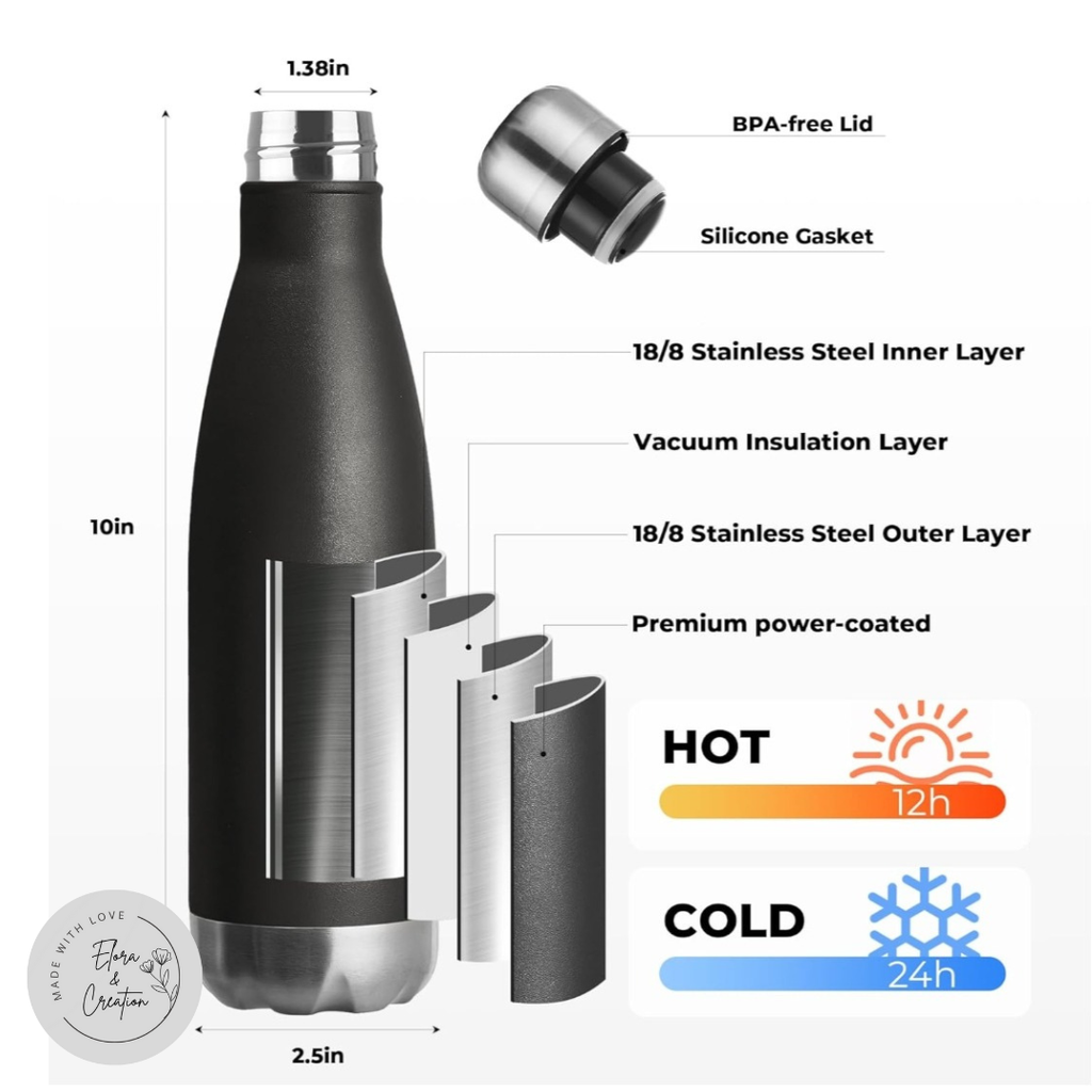 17 oz Stainless Steel Water Bottle – Custom Laser Engraved Name, Logo or Monogram