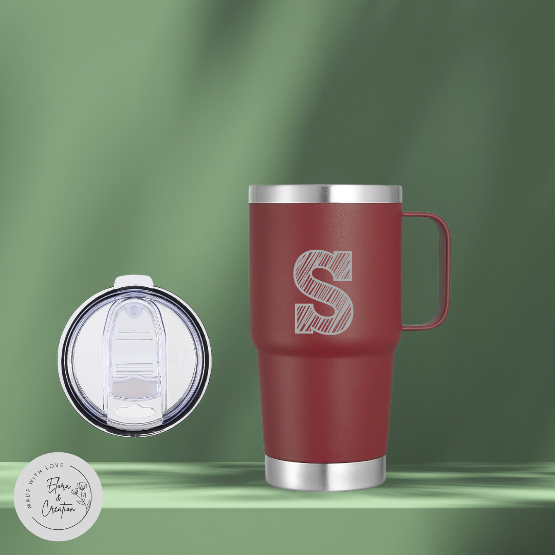Custom Name or Logo Laser Engraved Stainless Steel Tumbler with handle