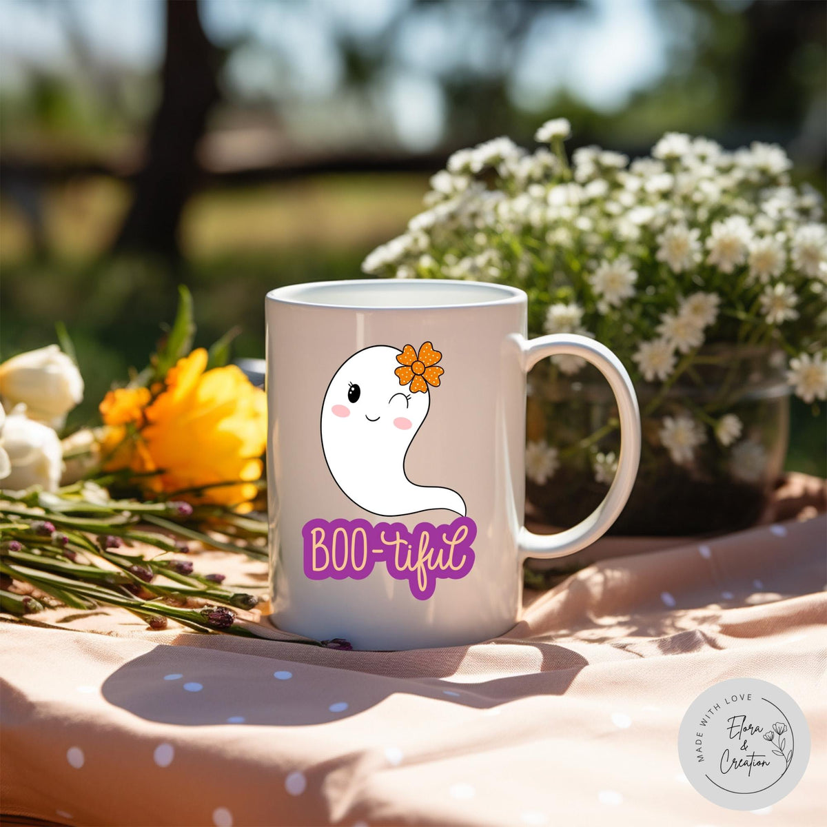 Bootiful Ghost Mug - Cute Ghost with a Flower