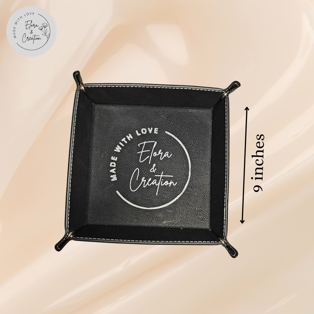 Customizable Leather Tray | 9" Square Catchall for Wallet, Phone, Jewellery & Keys
