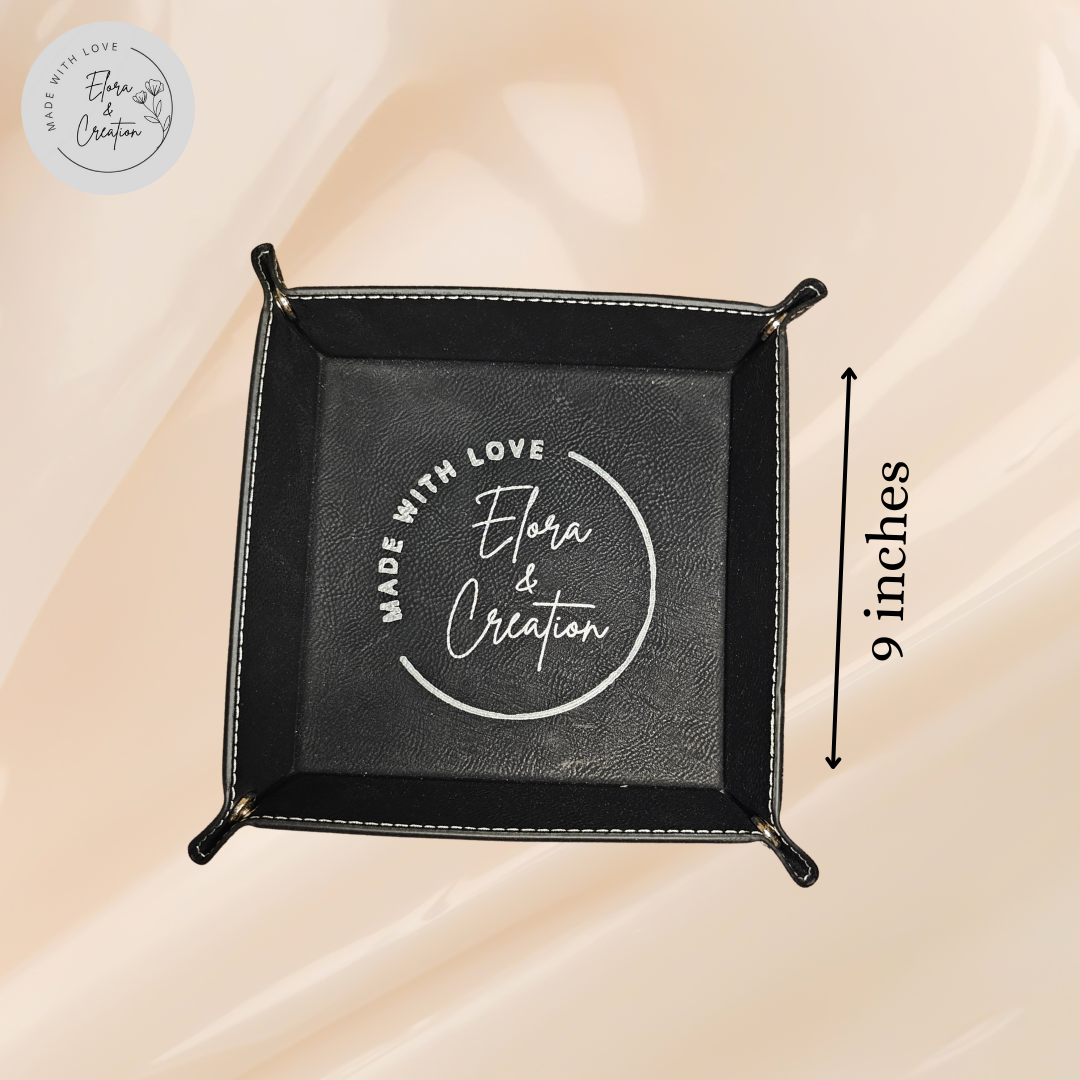 Customizable Leather Tray | 9" Square Catchall for Wallet, Phone, Jewellery & Keys