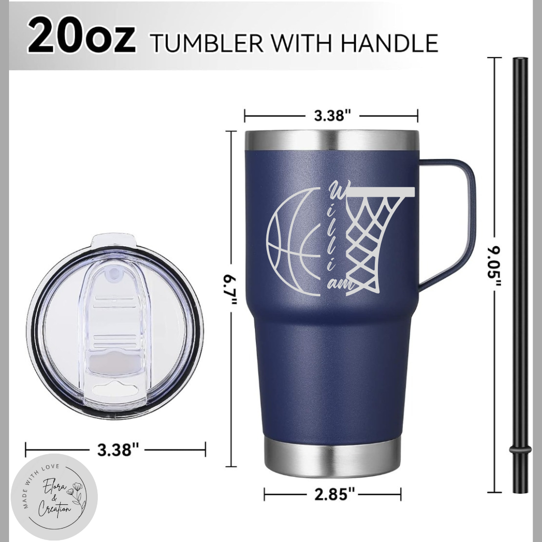 Custom Name or Logo Laser Engraved Stainless Steel Tumbler with handle