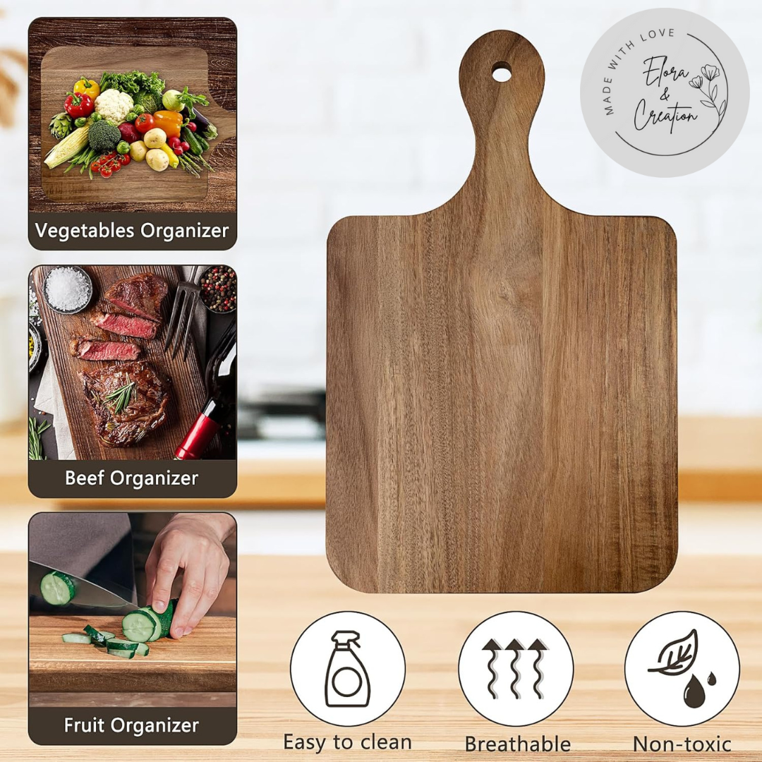 Custom Engraved Acacia Wooden Cutting Board with a Handle - Charcuterie Board with a Handle