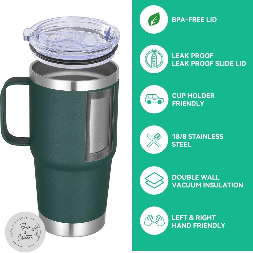 Custom Name or Logo Laser Engraved Stainless Steel Tumbler with handle