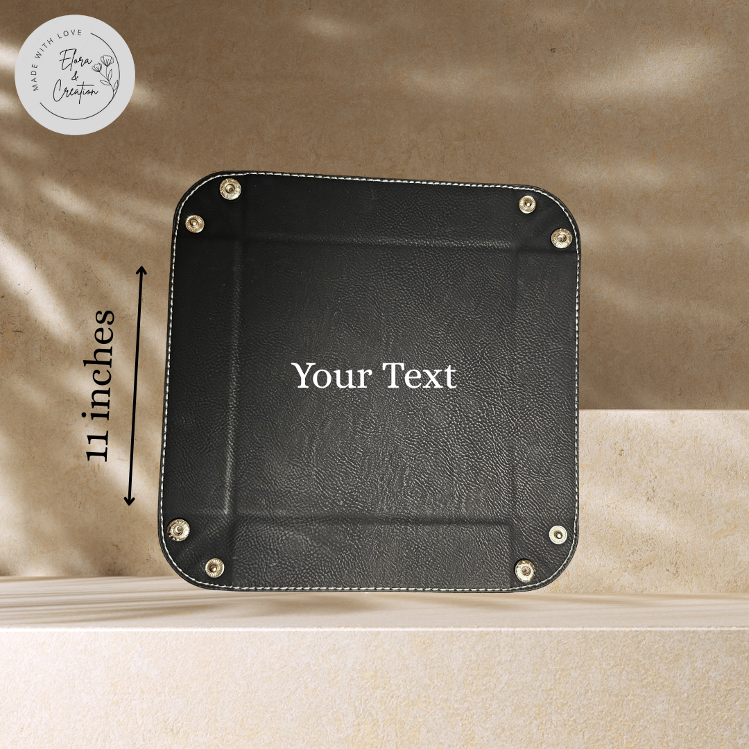 Customizable Leather Tray | 9" Square Catchall for Wallet, Phone, Jewellery & Keys