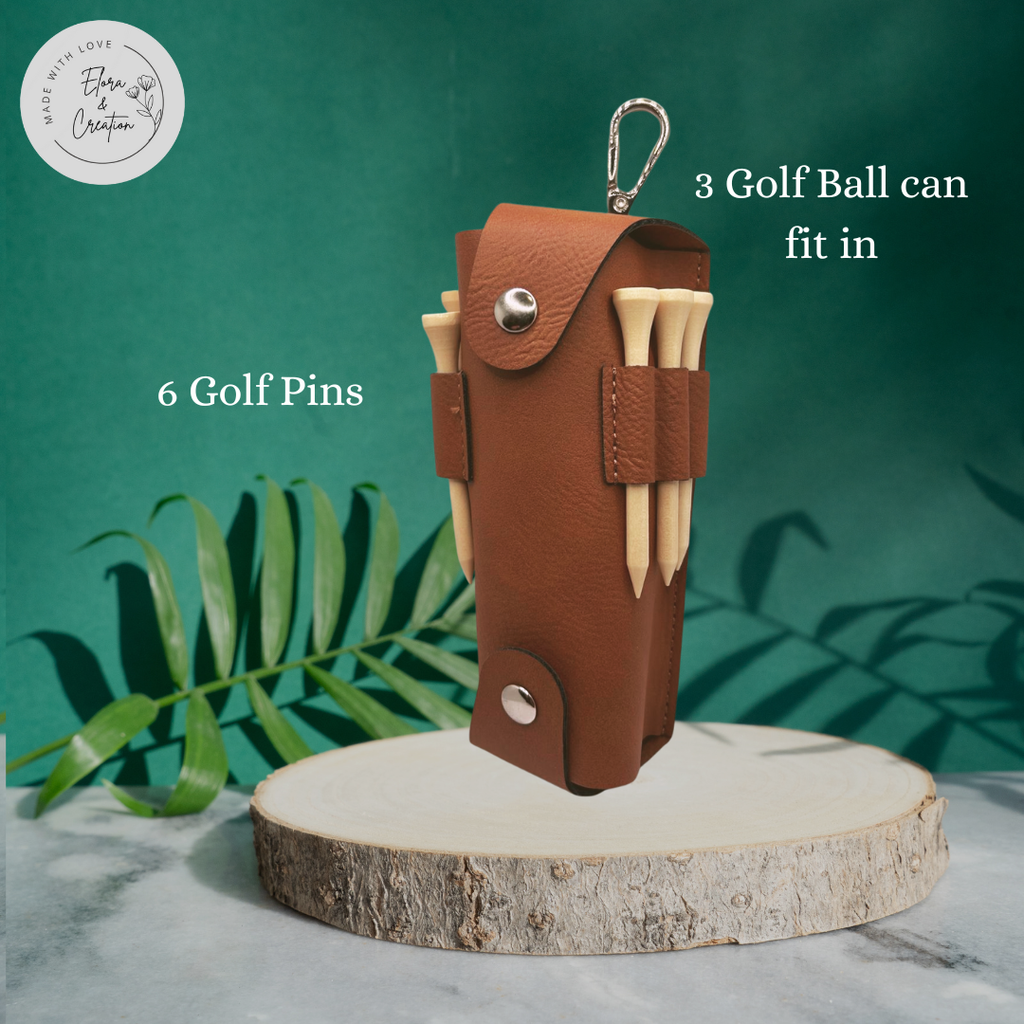 Custom Engravable Golf Ball Holder with 6 Wooden Pins | Belt & Pocket Clip