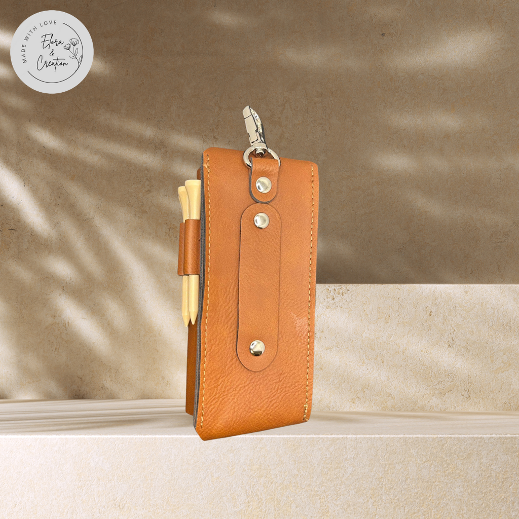 Custom Engravable Golf Ball Holder with 6 Wooden Pins | Belt & Pocket Clip
